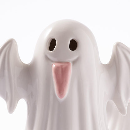 WDS WONDROUS Light Up Halloween Ghost Decorations Set of 2, Cute Ghost Figurines with Witch Hat Halloween Decor, Ceramic Ghosts Light for Indoor Fall Table Decor, Home Tiered Tray Fireplace