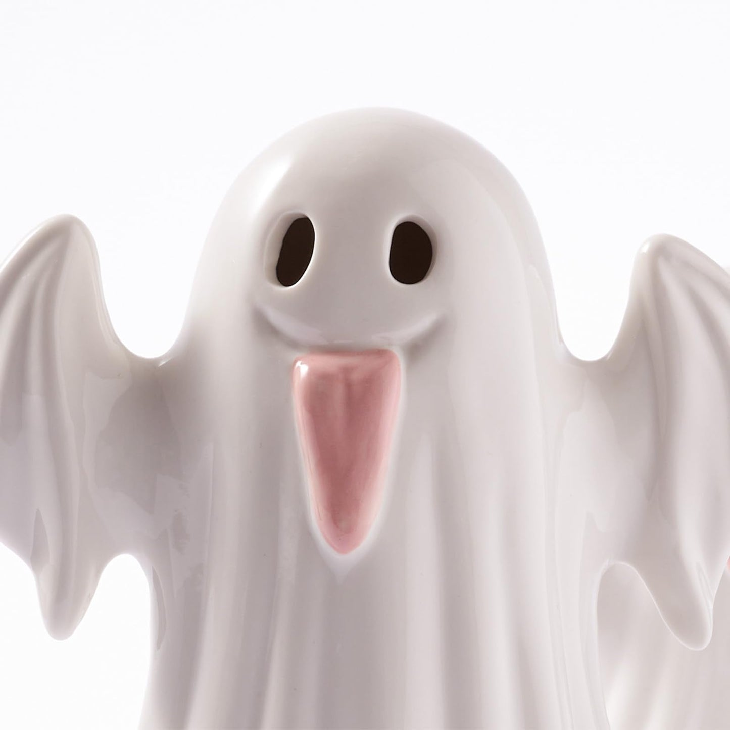 WDS WONDROUS Halloween Decor Light Up Ceramic Ghost Figurines – White Ghost with Pink Tongue Set of 2 – Fall Halloween Indoor Decorations for Home Table Office Desk Decor, Cute Ghost Statues