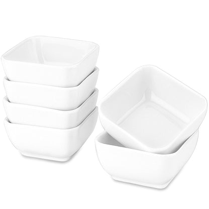 DELLING 3 Oz Ceramic Dipping Bowls Set of 6, Porcelain Soy Sauce Dish - White Dip Bowls for Charcuterie Board Cups, Small Sauce Cups for Condiment Ketchup BBQ, Dipping Sauce Cups Dishwasher Safe
