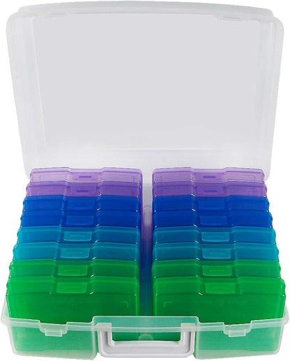 novelinks Transparent 4" x 6" Photo Organizers and Photo Storage Box with Handle, 16 Inner Photo Cases, Portable Picture Organizers & Photo Storage Containers (Cool-Colored)