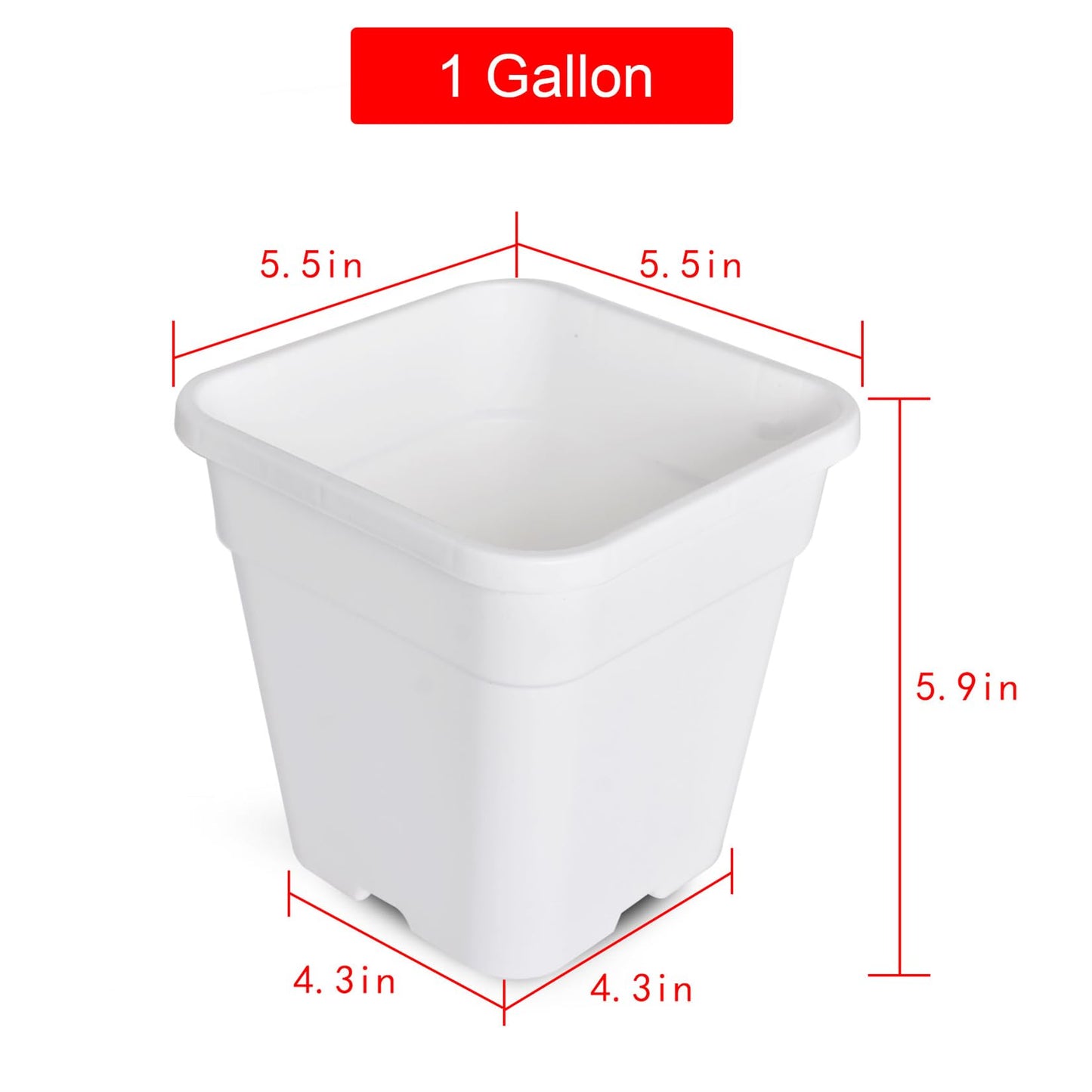 findmall 1 Gallon Square White Nursery Pots Plant Pots Grow Pots Nursery Container for Planting Soil Plants 10 Pcs