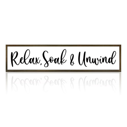 Relax, Soak & Unwind Sign, Farmhouse Bathroom Wall Decors, Spa Decor, BathRoom Sign with Wood Frame, Restroom Decor, Tiered Tray Sign, Wooden Box Sign Desk Décor, Bathroom Wall Decor Wood Framed