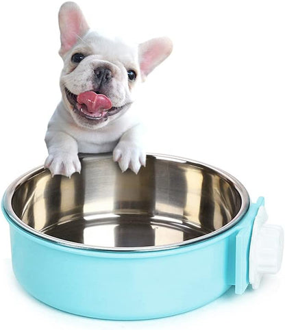 Crate Dog Bowl,Removable Stainless Steel Water Food Feeder Bowls Crate Coop Cup,Pet Cage Bowls with Bolt Holder for Cat, Puppy, Birds, Rats, Rabbits Small Animals ((Blue+Pink) Round, Samll)