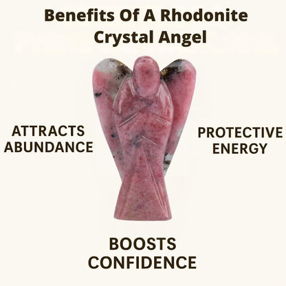 ANAYA AGATE Rhodonite Angel Statue 2" Certified Gemstone Guardian Angel Natural Crystal Angel Hand-Carved Angel Charms for Protection, Stress Reduction, Positive Energy Crystal Figurines Décor