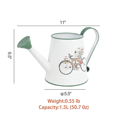 Zokyntrix Small Watering Can for Indoor Plants Garden Metal Decorative Watering Can Outdoor Bonsai Balcony Courtyard Garden Flower Decorative, 1.5L, 50.7 Oz (White Green)