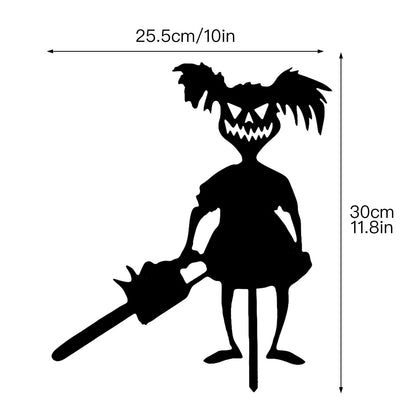 RSTYS 4Pcs Halloween Yard Decor, Black Metal Garden Outdoor Statues Garden Stakes Handicrafts Ghost Zombie Girl Station Halloween Garden Silhouette for Yard Lawn Ornaments Decor