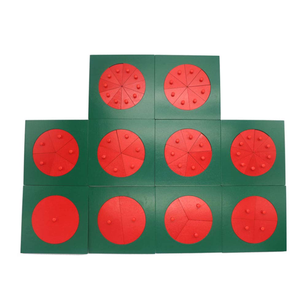 Mfumyy Montessori Wooden Circular Fractions Puzzles Board 10 Pack Learn Fractions Knob Puzzle Early Math Sensorial Education Toys for 3-6 Years