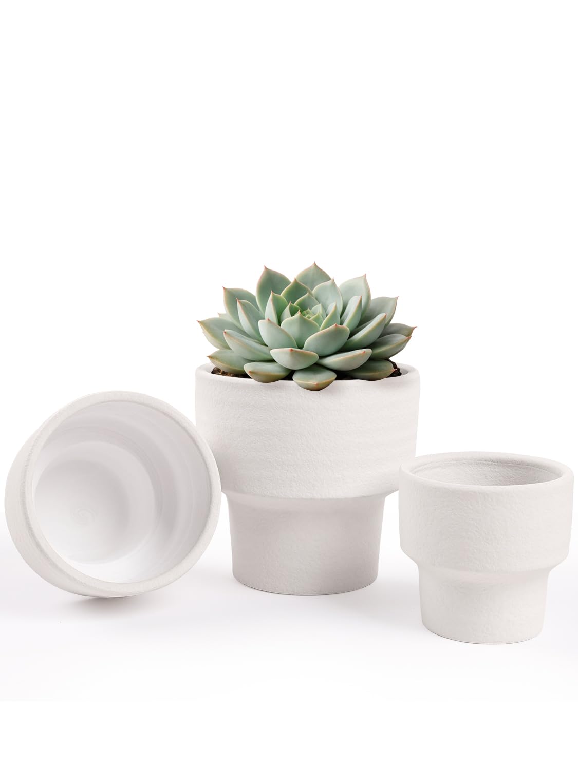 INGOFIN Ceramic Planter Pot Set of 3, 4/5/6 Inch Indoor Decorative Cachepot for Pothos & Succulents, No Drainage Hole, Modern Tabletop Desk Display Plant Pot for Home Decor, Sandblasted White
