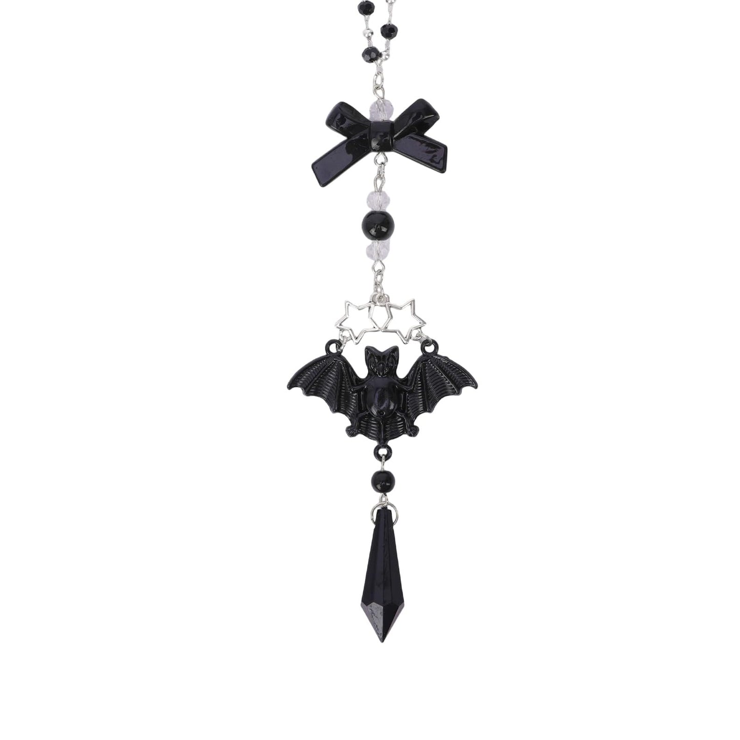 LuneClat Black Crystal Car Rearview Mirror Charm - Y2K Gothic Bat Pendant Beaded Hanging Charms, Dark Fantasy Witch Halloween Cars Decor, Interior Ornament Gift for Women Men Driver