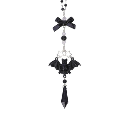 LuneClat Black Crystal Car Rearview Mirror Charm - Y2K Gothic Bat Pendant Beaded Hanging Charms, Dark Fantasy Witch Halloween Cars Decor, Interior Ornament Gift for Women Men Driver