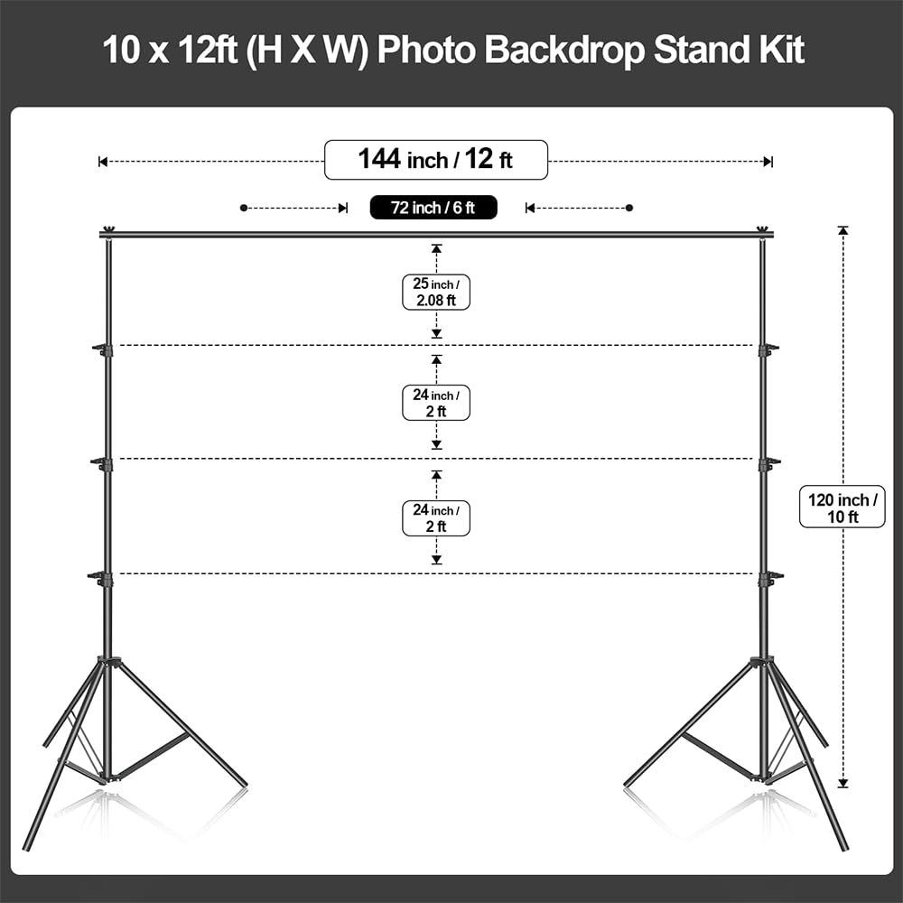EMART Photo Backdrop Stand kit, 10 x 12 ft Back Drop Adjustable Frame for Photography, Photoshoot Banner Background Support Holder for Parties Dectoration