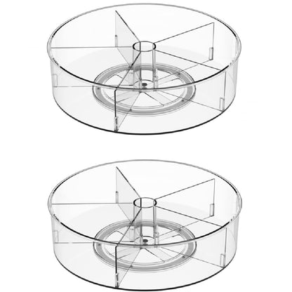 Slideep Lazy Susan Plastic Turntable Divided Spinner for Kitchen Cabinet, Pantry, Fridge, Cupboard, Counter Organizing Fully Rotating Organizer for Food, Spices, and Condiments, 11.5" Clear - 2 Pack