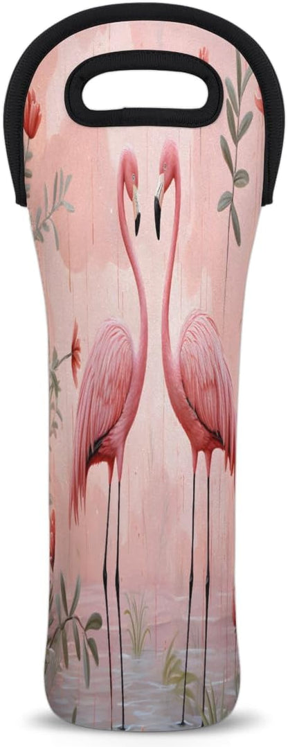 Tropical Bird Flamingo Wine Bag Single Bottle Wine Tote Bag Neoprene Wine Carrier Bags with Carry Handle Portable Wine Bottle Holder for Travel Party Picnic