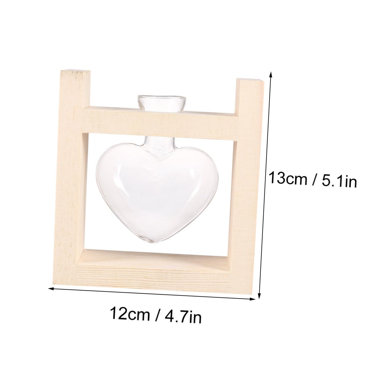 CONGARTENO Heart Vase Hydroponics Planter with Wooden Rack Glass Flower Container for Indoor Greenery Temperature-Resistant Glass Terrarium for Tulips Roses and Branches Decorative Plant