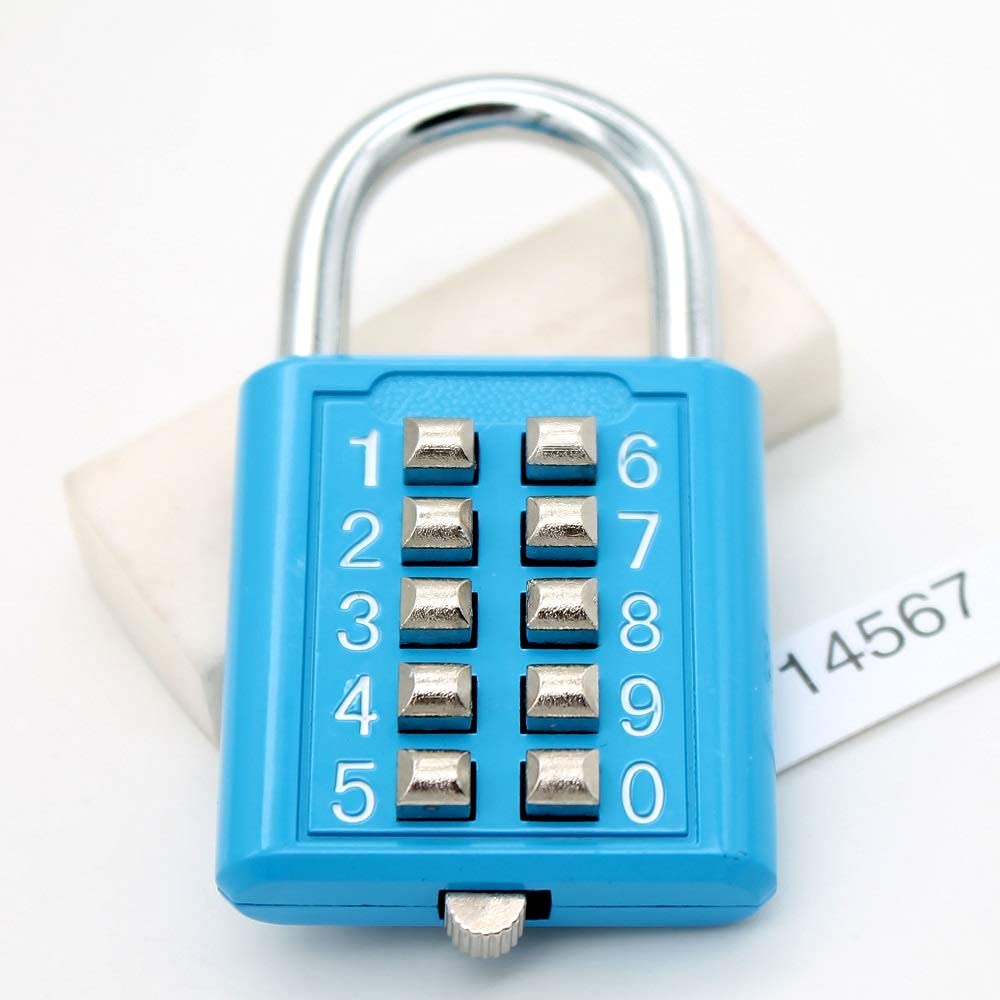 MIONI 10 Digit Push Button Combination Padlock, 5 Digit Locking Mechanism,Blue (2 Blue)