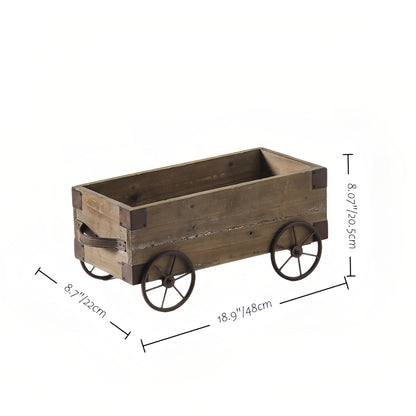 TerkCo Rustic Wooden Wagon Planter, Distressed Wood with Metal Wheels, Farmhouse Style Outdoor Patio Flower Pot,Garden Backyard Planter