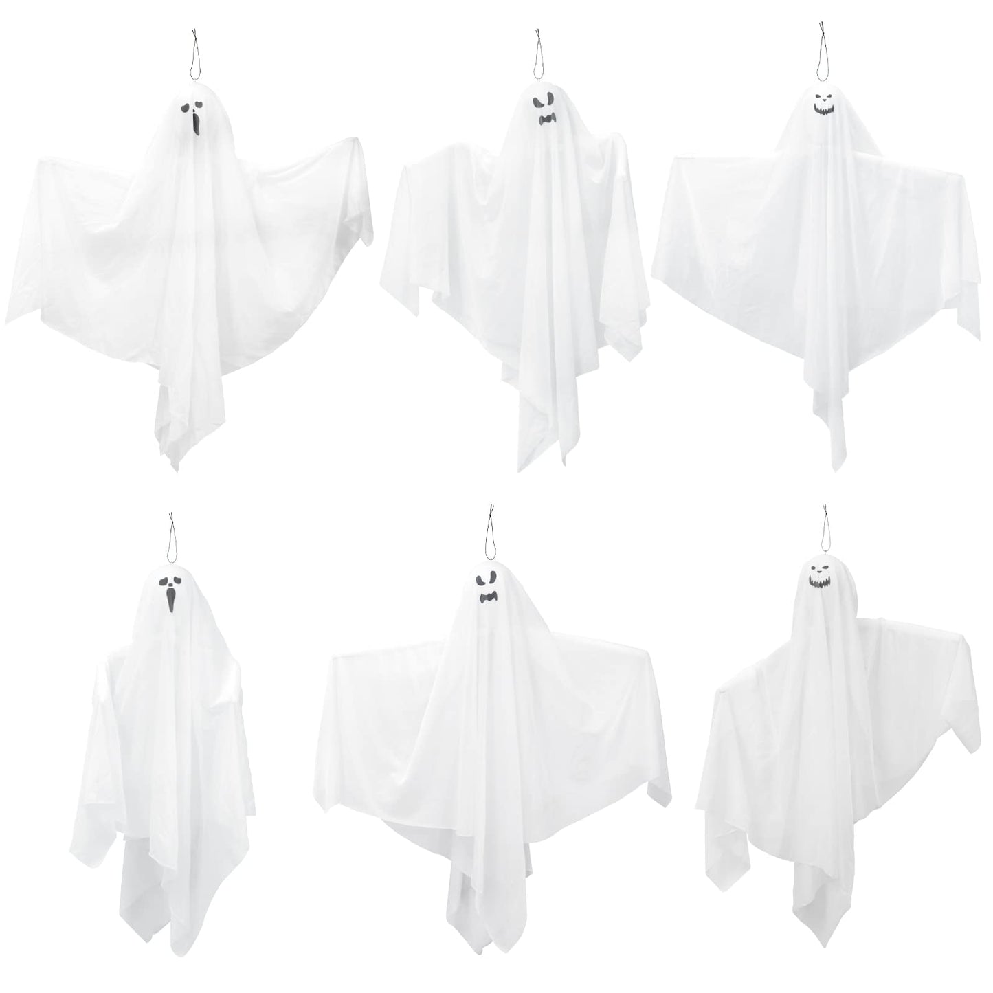 6 Pack Halloween Hanging Ghosts, 27.6 Inch Flying Ghost for Halloween Outdoor Decorations Front Yard Porch Patio Lawn Garden Trees Party Décor and Holiday Decorations
