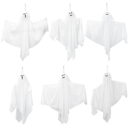 6 Pack Halloween Hanging Ghosts, 27.6 Inch Flying Ghost for Halloween Outdoor Decorations Front Yard Porch Patio Lawn Garden Trees Party Décor and Holiday Decorations