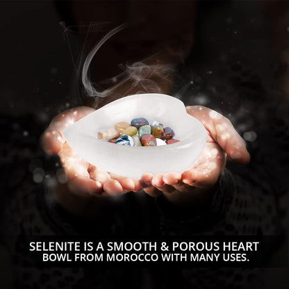 NORTHLANDZ Selenite Crystal Heart Shaped Bowl 10cm, Crystals Smudging Bowl for Reiki Healing, Anxiety Relief & Meditation. Ideal for Gift & Home Decor - White