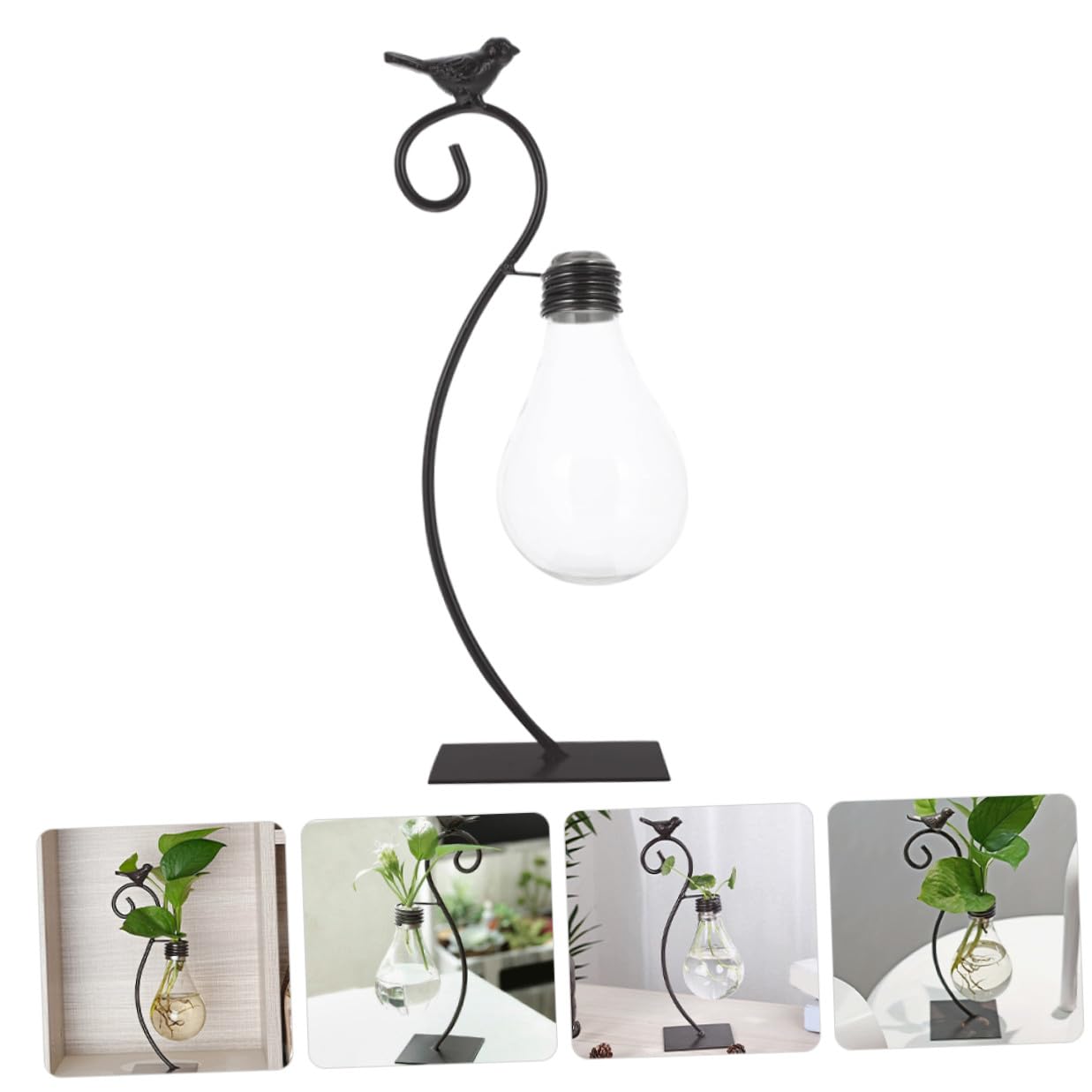 MAGICLULU Creative Hydroponic Glass Small Vase with Metal Stand, Decorative Tabletop Bird Plant Terrarium for Home Décor and Modern Living Room Centerpiece