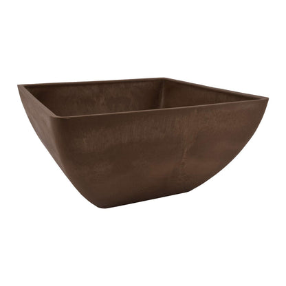PSW Pot Collection 12x6 inch Plastic/Stone/Wood Composite Square Planter – No Drainage Hole (Drillable), Modern Indoor/Outer Pot for Flowers, Foliage, Succulents, Fairy Gardens, Chocolate