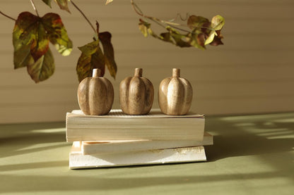 Foreside Home and Garden Pumpkin Deco Baubles Figurines with Bag Set of 3 Beige