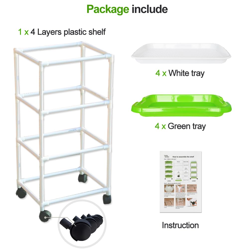 4 Layers Sprout Trays with Extra Strength Plastic Shelf Soil-Free Healthy Wheatgrass Seeds Grower & Storage Trays for Garden Home Office