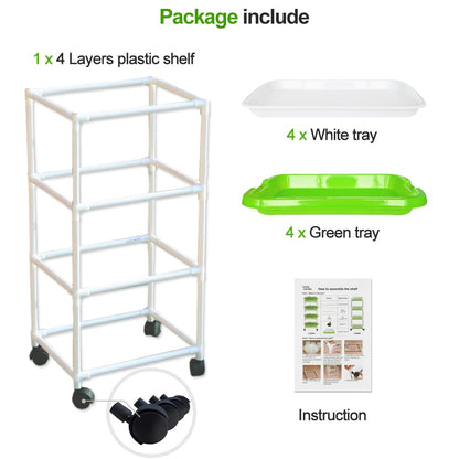 4 Layers Sprout Trays with Extra Strength Plastic Shelf Soil-Free Healthy Wheatgrass Seeds Grower & Storage Trays for Garden Home Office