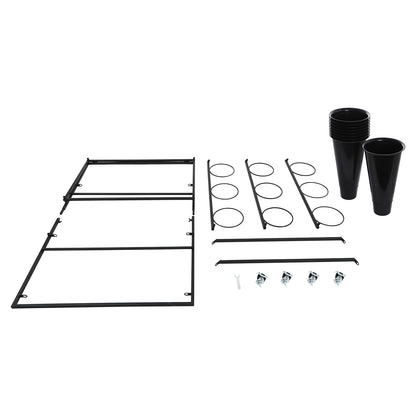 lxrnqcey Flower Display Stand, Moving Plant Cart Shelf Indoor Outdoor Flower Rack with 9Pcs Buckets, 3 Layers Metal Plant Holder with Wheels for Patio Balcony Garden (Black)