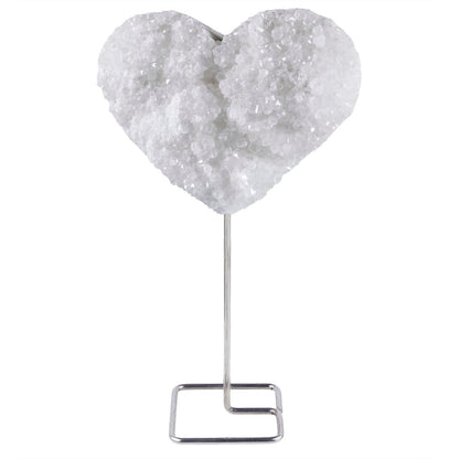 Rockcloud Natural Heart Shape Raw Rock Crystal Cluster Geode with Metal Stand Display Desk Ornament Healing Reiki Gemstone Home Office Decoration