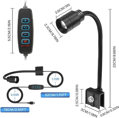 3W Fish Tank Light 3 Color Modes Clip on Aquarium Spotlight with Adjustable Focus Aquarium Focus Light with 10 Brightness Levels