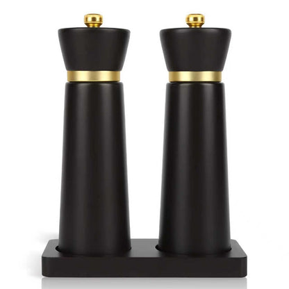 Wooden Salt and Pepper Grinder Set, Salt grinder Refillable with adjustable Coarseness, Beach Wood Pepper Grinder Manual, Salt and Pepper Shakers Matching Wooden tray-Ideal for Gifting