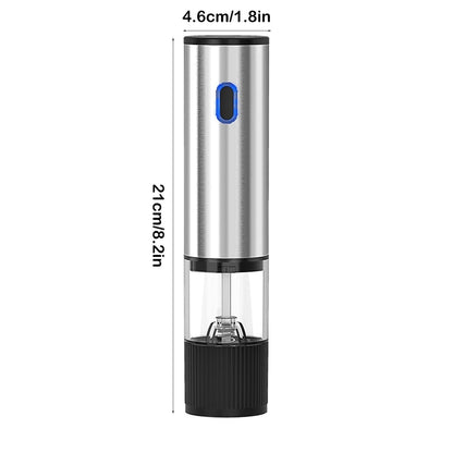Electric Salt and Pepper Grinder, USB Rechargeable with Ceramic Grinding Mechanism, Adjustable Coarseness, One-Touch Operation, Stainless Steel and Black