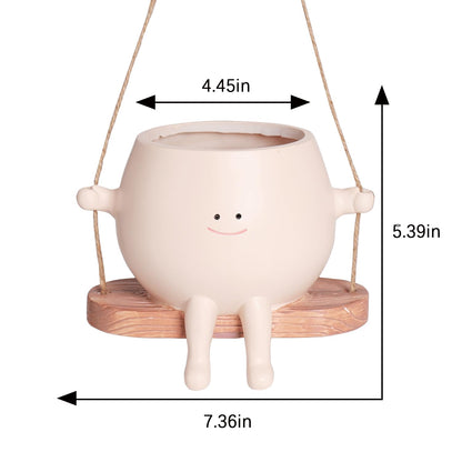 HUNTHAWK Large Swinging Smiley Face Planter Pot Hanging Flower Planters for Indoor and Outdoor Plants, Funny Succulent Pots for String of Pearls Plant Live- Ideal Gifts for Mother's Day and Christmas