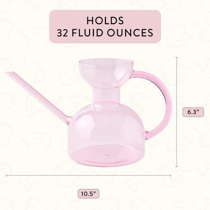 Modern Sprout Plant Watering Can - Handcrafted from Borosilicate Glass - Long Spout Vessel for Indoor Plants - 32 Oz Capacity - Multipurpose Watering Can and Flower Vase for Houseplants (Blush)