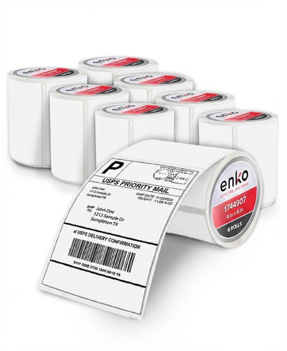 enKo Compatible Zebra 4x6 Label/Dymo Labels 1744907 (4 x 6) for Dymo Labelwriter 4XL Shipping Zebra Direct Thermal Printer (8 Rolls, 1760 Labels)