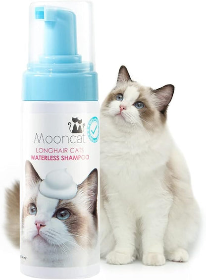 Mooncat Waterless Cat Shampoo for Longhair Cats | Licking Safe No-Rinse Dry Foam to Soften Mats & Smooth Fur | Gentle Formula for Kittens & Sensitive Skin, pH Balanced - 5oz