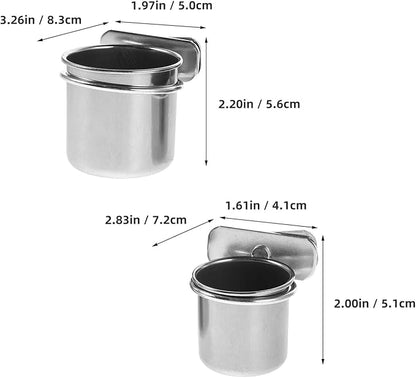 2pcs Parrot Feeding Bowls with Clamp Stainless Steel Bird Food Cup Holders 4.4cm 5.5cm for Bird Cage Feeders Suitable for Cockatiel Conure Parakeet