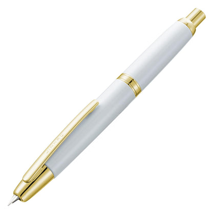 Jinhao 10 Press Fountain Pen with Box, Pearl White Retractable Extra Fine Nib with Ink Converter Set (Golden Clip)