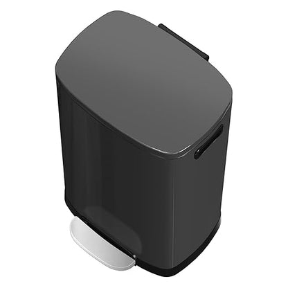 KdbK 13 Gallon Trash Can with Lid, 50L Fingerprint Proof Stainless Steel Kitchen Trash Can with Removable Inner Bucket and Lid Soft Close, Pedal Rubbish Bin for Home Office, Titanium Black