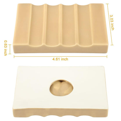 Bochino Soap Dish for Bathroom Sink and Shower Ceramic Soap Tray, Small Bar Soap Holder with Drainage Non-Slip Luxury Bathroom Decor Accessories (Khaki)
