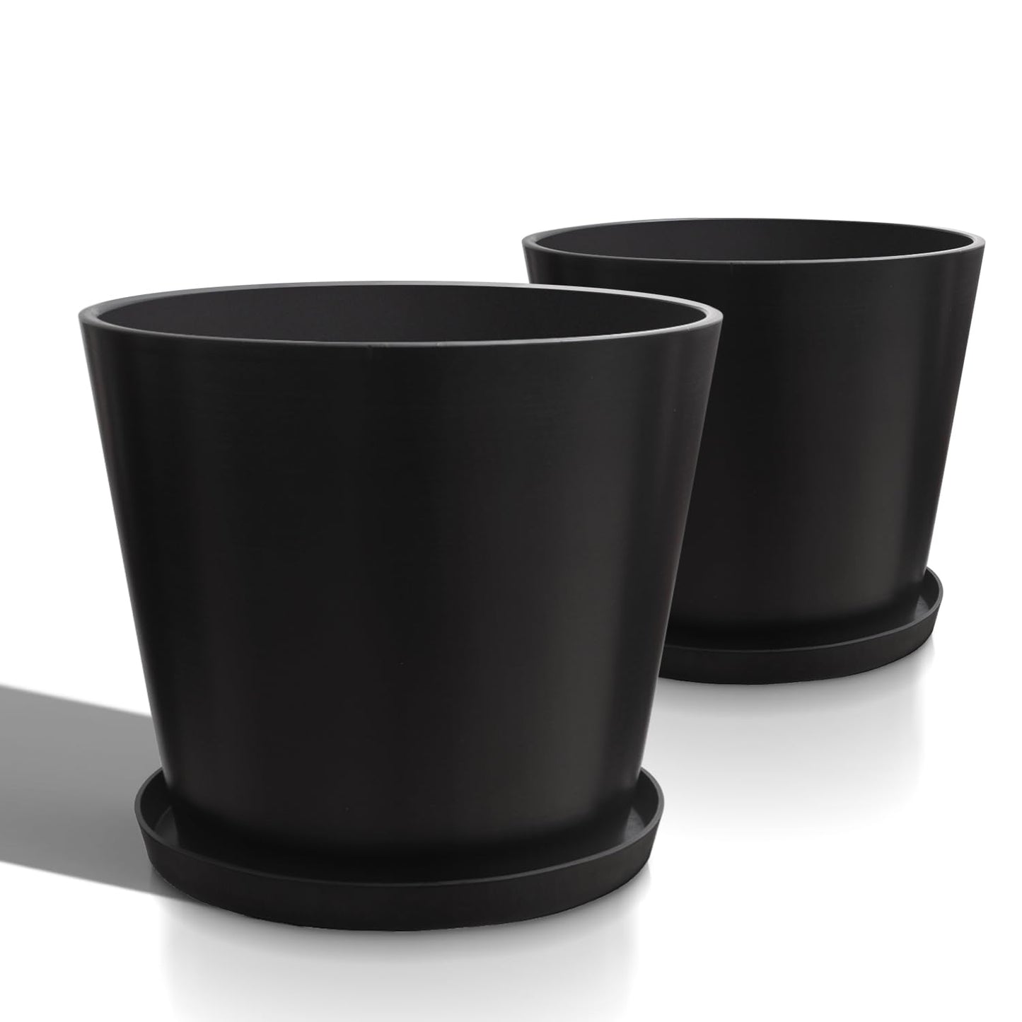Heyzier Wide Planters for Outdoor Plants, Extra Large Indoor Flower Pots for Garden, Front Porch, Patio - Round Resin Planter Set of 2 (Black, 16" D x 14" H)