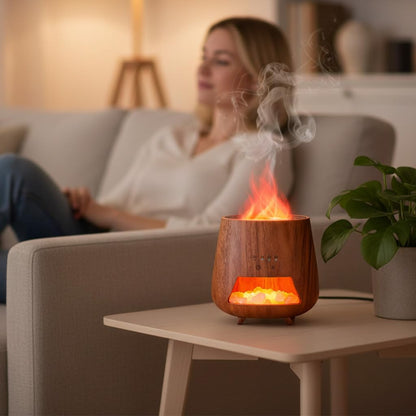 Aromatherapy Diffuser for Home - 200ml Essential Oil Diffuser with Himalayan Pink Salt Rock, Cool Mist Humidifier, Auto Shut-Off, and 9 Colors LED Night Light for Bedroom