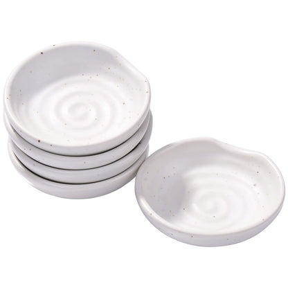 Swlthwen 3.1 Inch Porcelain Side Dish Bowl Seasoning Dishes Soy Sauce Dishes Dipping Sauce Bowls-Set of 5,Soy Sauce Dish with Mouth(White)