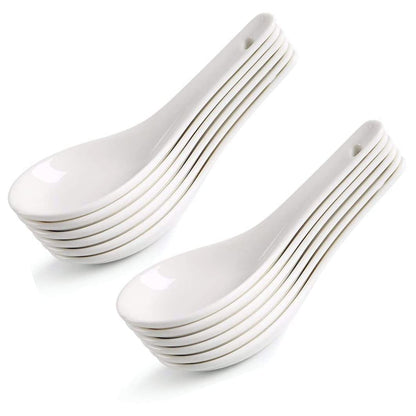 HAPPY KIT Asian Soup Spoons Set of 12, Ceramic Ramen Spoons Set Proper for Corelle Pho Miso Wonton Ramen Dumpling Macaron Dishwasher & Oven Safe