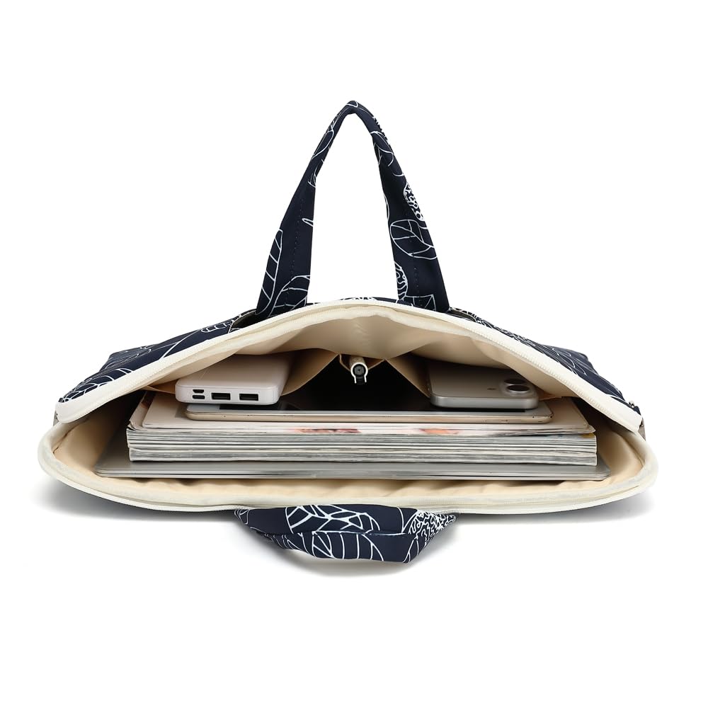 canvaslife Patten Waterproof Laptop Shoulder Messenger Bag Case Sleeve for 14 Inch 15 Inch Laptop Briefcase 15.6 Inch (Blue leaves)