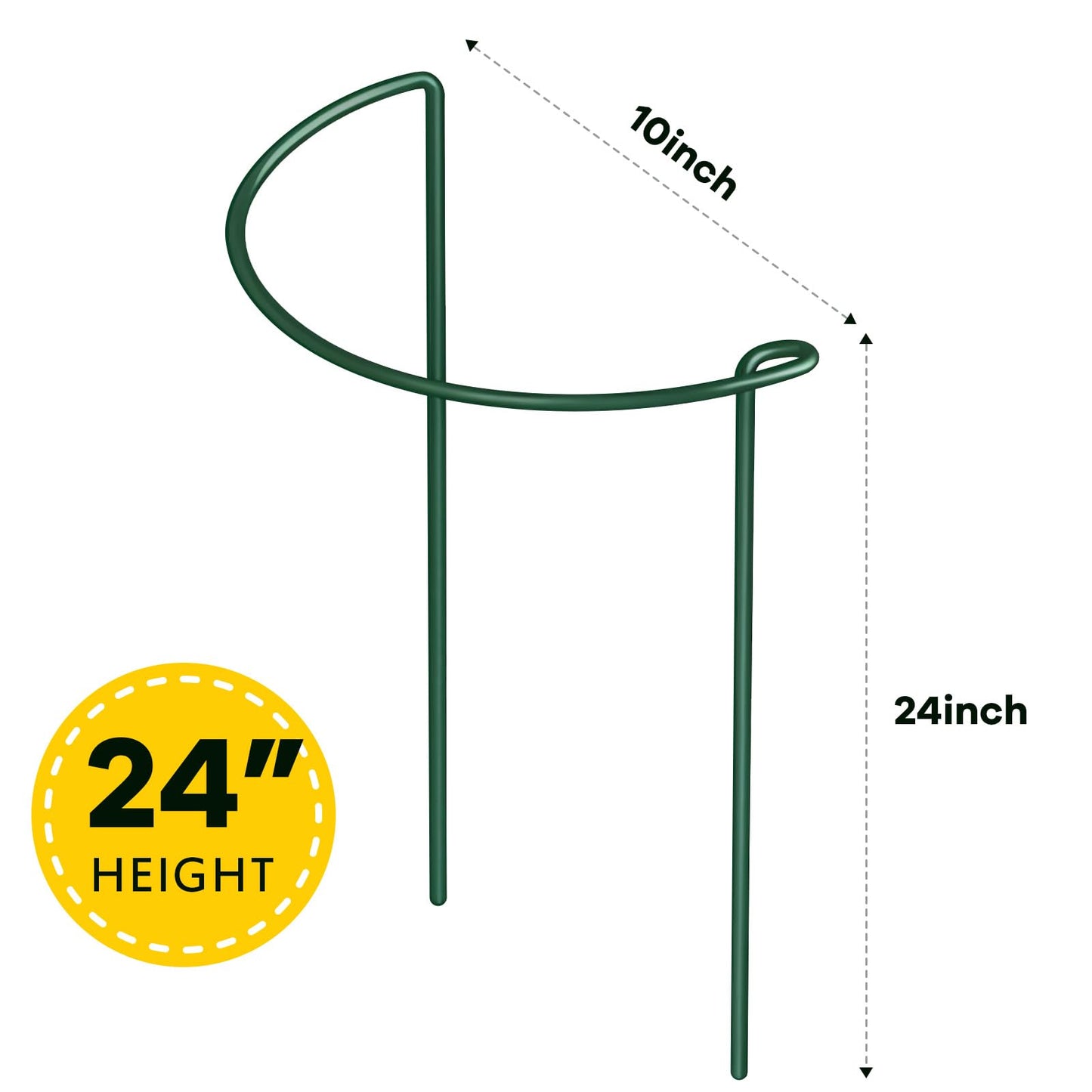 12 Pack Plant Support Stakes, 10" Wide x 24" High Half Round Metal Peony Cages and Support, Green Garden Plant Stake Plant Support Ring Border for Peony Tomato, Hydrangea, Flower Indoor Outdoor