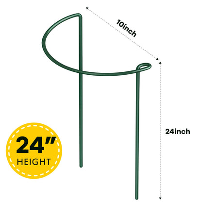12 Pack Plant Support Stakes, 10" Wide x 24" High Half Round Metal Peony Cages and Support, Green Garden Plant Stake Plant Support Ring Border for Peony Tomato, Hydrangea, Flower Indoor Outdoor