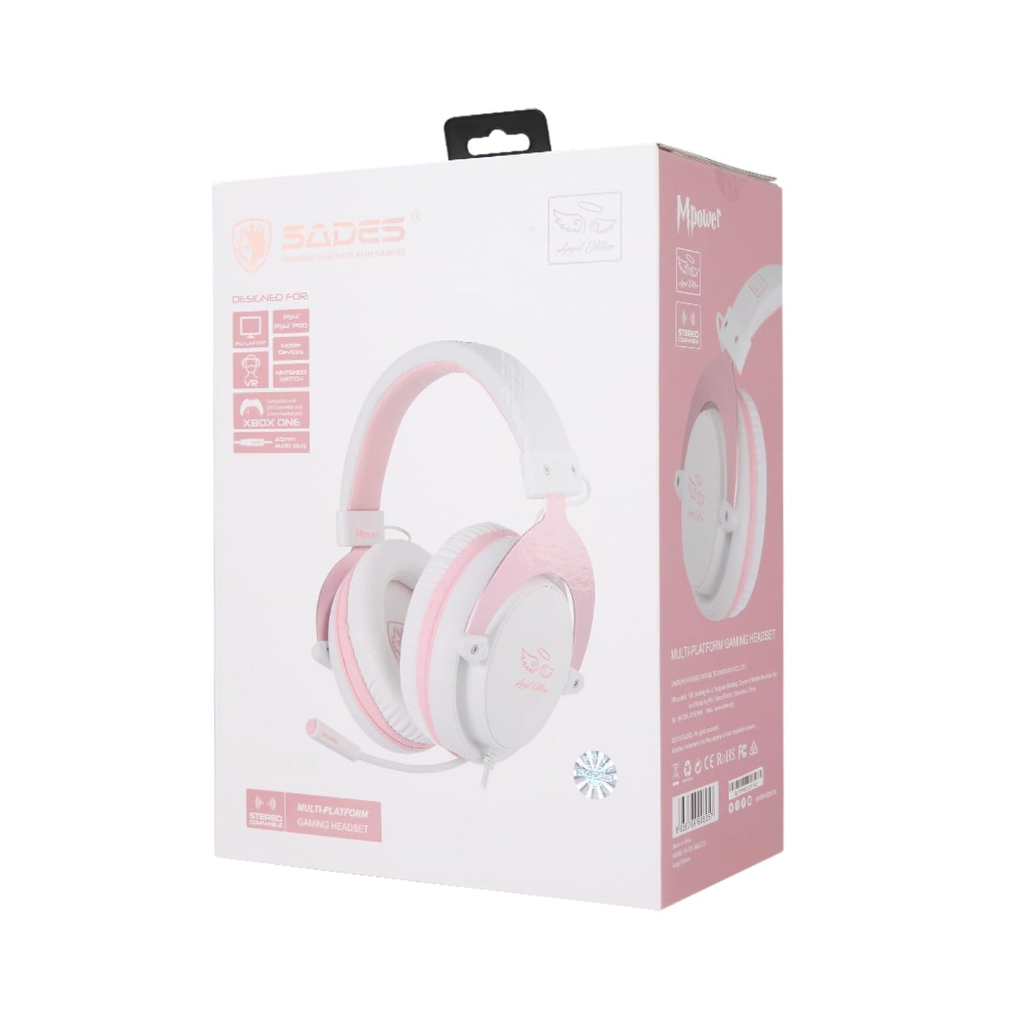 USOTSO MPOWER Stereo Gaming Headset for PS4, PC, Mobile, Noise Cancelling Over Ear Headphones with Retractable Flexible Mic & Soft Memory Earmuffs for Laptop Mac Games-Angel Edition