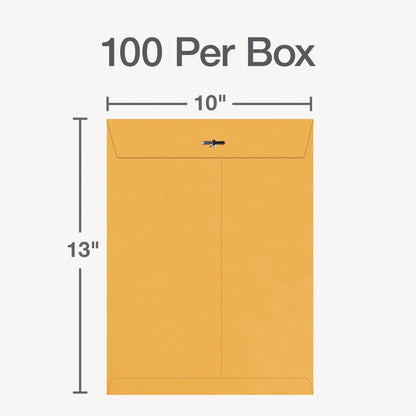 Columbian Clasp Envelopes, Heavy-Duty Brown Kraft, Secure Metal Clasp and Gummed Seal, Large Mailing Envelopes, 10" x 13", 100 per Box (1016827)